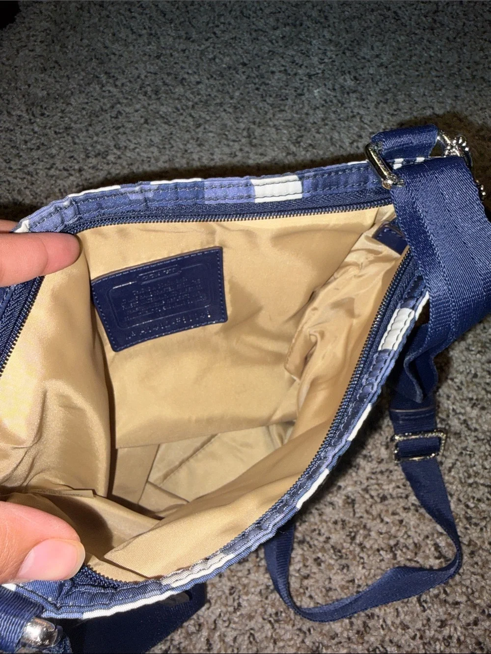 Coach Navy and White Signature Crossbody Bag